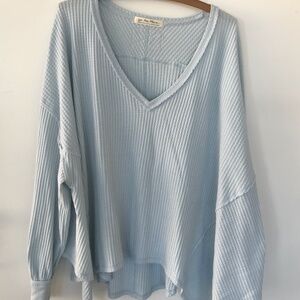 LUSCIOUS Soft waffle knit artisan coastal layer design baby blue we the free OS